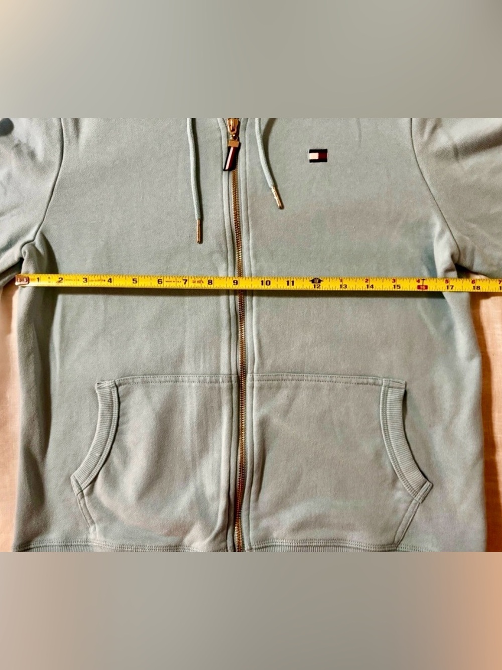 Tommy Hilfiger Pastel Blue Full Zip Up Hoodie Sweatshirt Size Medium - Picture 9 of 14